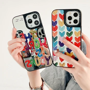Casetify Artă Pictură în Ulei Inima Scrisoare Oglindă Telefon Caz pentru Iphone 11 12 13 14 Pro Max Plus SE 2020 Y2k Fata Greu de Caz