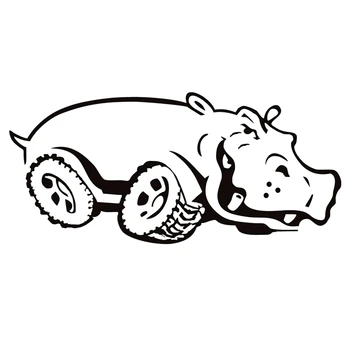 Masina Autocolant Amuzant Hipopotam pe Roți tăiat Mor de Vinil Decal Impermeabil Auto Decoruri pe caroserie Bara Spate Geam Decal,25cm*12cm