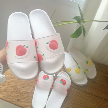 Femeile De Desene Animate De Fructe Drăguț Piersic Capsuni Ananas Transparent Papuci De Moda De Vara Sandale Plate De Interior Acasă Pantofi Flip Flop