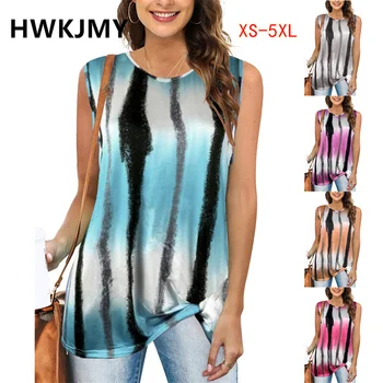 XS-5XL Femei de Vară de Îmbrăcăminte O-neck de Pe Umăr fără Mâneci Topuri cu dungi gradient nod Vesta Casual T-shirt Doamnelor Rezervor Topuri
