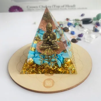 Noi Buddha Piramida Joasa Verde Turcoaz+din Lemn de Bază de Energie Orgon Piramida 6CM