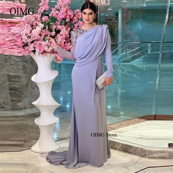 OIMG Elegant Liliac Arabia arabe Femeile Formale Rochii de Seara Stralucitoare Pietre de Cristal Sifon Dubai Bal Eveniment Rochie Plus Dimensiune