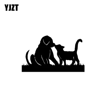 YJZT 15.2 CM*8.9 CM Decor Auto de Artă Autocolant Vinil Decal Pisică Câine Prieten Negru Argintiu C10-02368
