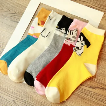 5 Perechi De Moda Harajuku De Colorat Coreean Kawaii Femei Șosete De Desene Animate Pisica Caine Urs Fată Drăguță Șosete De Bumbac Gros