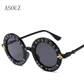 2019 noua moda rotund femei ochelari de soare litere limba engleză de albine bărbați ochelari brand clasic design UV400 ochelari de soare de conducere