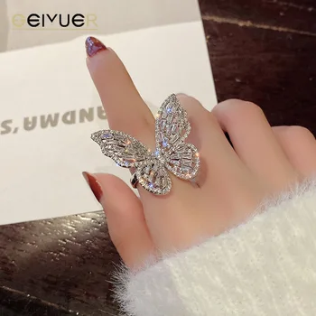 Mișcare Fluture care Zboară Inele Bijuterii de Moda pentru Femei de Lux, Reglabil de Cupru Incrustate cu Zirconiu Stralucitor Cocktail Ring 2022