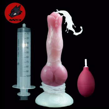 FAAK Uda Nod Mare Câine Dildo cu ventuza Roz Moale Mare Ejaculare Animal Penis Artificial Penis Jucărie pentru Adulți de Sex Joc