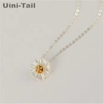 Uini-Coada clasic 925 argint Tibetan elegant minimalist mici margarete, floarea soarelui crizantema colier moda proaspete mici GN331