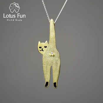 Lotus Distractiv Aur de 18K Mult Obraznic Moda Pisica Drăguț Pandantiv Argint 925 Lanțuri și Coliere pentru Femei Bijuterii Originale