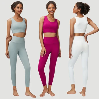 2 Bucăți De Fitness Yoga Set Pentru Femei Culoare Solidă Antrenament Costum S-Au Adunat Sutien De Înaltă Talie Jambiere De Funcționare Imbracaminte Femei Haine De Sport