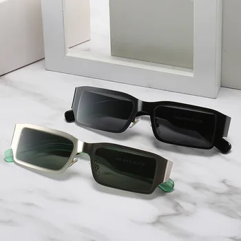 Retro Mic Dreptunghi de Metal ochelari de Soare Femei de Moda de Ceai Verde Inchis Ochelari de Trend Bărbați Ochelari de Soare Nuante UV400