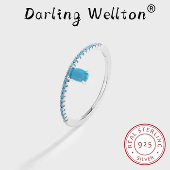 Creative Neregulate Rotund Oval Albastru Safir Diamant Full Cuplu Inel Pentru Femei 100% Original Sterling Argint Bijuterii Valentine