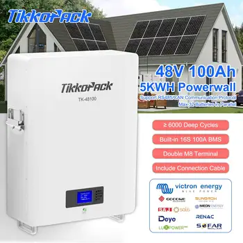 TIKKOPACK 48V 100Ah Powerwall 5kWh LiFePO4 Baterie De 6000+ Ciclu cu RS485 POATE 16S 100A BMS Pentru 5KW Solare 10 Ani Garanție