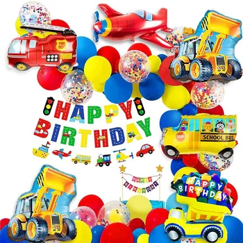 Garçon anniversaire décoration copil de dus mingea buggy école de autobuz tren pompier moto avion ballon transport