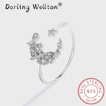 Creative Stele Rotund Luna Plină Diamant Cuplu Inel Pentru Femei U Forma Originală Autentică Sterling Argint Bijuterii Cadou De Ziua Îndrăgostiților