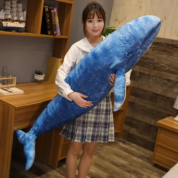 75/110/130cm Simulare Marine Animale Rechin Gigant Albastru Balena Jucărie de Pluș Realiste de Animale de Mare Lumea Pește Umplut Perna Instrument Foto