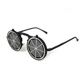 Steampunk ochelari de Soare Rotund Rama Neagra Lentile Gri Spider Web Design pentru Femei Ochelari de Bărbați Ochelari