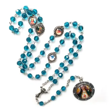 QIGO Albastru de Cristal Strand Virgin Pandantiv Colier Pentru Barbati Femei Religioasă Catolică Bijuterii