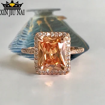 18K aur roz Clasic patru gheare inel încrustat, de lux Princess square șampanie aur inel pentru femei inele cu diamante pentru femei