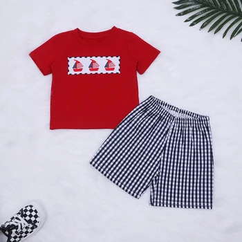 Băiețelul Haine Haine de Bumbac Set Broderie tricou Sport 2 buc pentru Copii de Înaltă Calitate Set Nou Stil Zăbrele pentru Tripleți