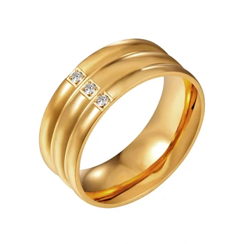 Trendy Culoare de Aur CZ Cristale Inele Pentru Femei, Bărbați de Înaltă Calitate din Oțel Inoxidabil Simplu Petrecerea de Nunta Elegante, Bijuterii Cadouri