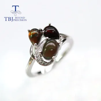 TBJ ,Naturale Etiopia Negru Inel cu opal albastru cianit piatră prețioasă argint 925 bijuterii fine pentru femei, mama sotiei cadou frumos