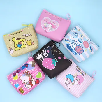 Transport gratuit Kawaii Sanrio Geanta Hello Kitty Kuromi Melodia Mea Impermeabil PU Portofel Monede pentru Fete Cadouri de Craciun pentru Copii