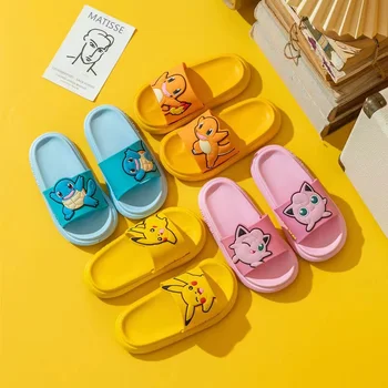 Drăguț Pokemon Pikachu de Vară Părinte-copil Pantofi Bărbați și Femei adulți Copii de Interior Acasă Sandale de Baie Anti-Alunecare