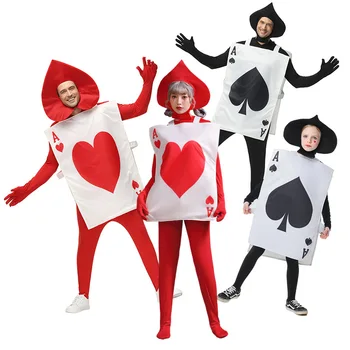 Umorden Unisex Părinte-Copil Asul de Pică Inimile Poker Carte de Joc Costum pentru Copii Copil Adult Tunica Pălărie Costum