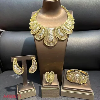 Italian de Bijuterii Placat cu Aur pentru Petrecerea de nunta Cadouri Dubai, Africa de Lux Ajurata Colier si Cercei de Logodna Bijuterii Set