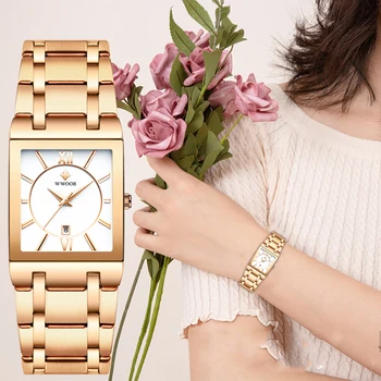 WWOOR Doamnelor Ceas pentru Femei Brand de Lux de Moda a Crescut de Aur Alb Ceas Pătrat Casual Doamnelor din Oțel Femei Ceas Relogio Feminino