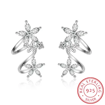 Sterling Spumant 100% Argint 925 5A Zirconiu Diamante Pline Trei Flori Cercei Pentru Femei Partid Bijuterii Dropship