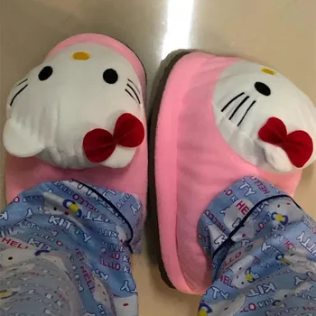 Kawaii Sanrios Serie Anime Hello Kitty De Iarna Casa De Desene Animate Drăguț Cămin Studențesc De Pluș Îngroșarea Cald Papuci De Casă Cadouri De Crăciun