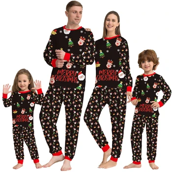 Crăciun Fericit Familiei Pijamale Mamă-Fiică, Tată-Fiu Potrivite Tinute Black Elk Maneca Lunga, Pijamale Baieti Fete Haine