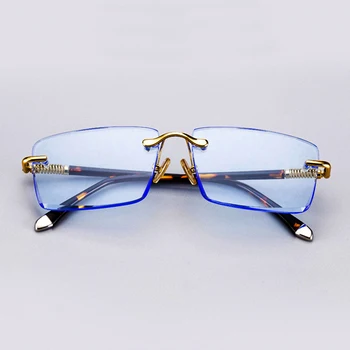 Piatra ochelari de Soare Mascul Albastru de Cristal de Sticlă, Lentile de Ochelari de Soare pentru Barbati Acetat de Cadru fără ramă Femeie de Calitate Superioară Anti Scratch