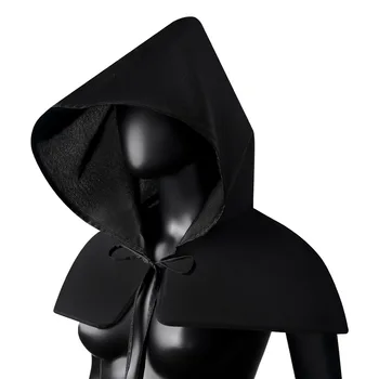 Vintage Mantie Neagră Unisex Accesorii Gotice Medievale Hooded Cape Wizard Vrăjitor Mantie Holloween Costume Cosplay Elemente De Recuzită