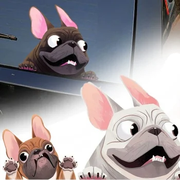 Masina de Câine de Desene animate Autocolante Bulldog francez geamuri Laterale Parbriz Vinil Decal Impermeabil Creative Auto Styling Decor 12*14cm