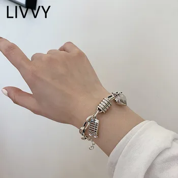 LIVVY Culoare Argintie Cilindru Dragoste Inima Abac Pendant Brățară Pentru Femei la Modă de Epocă Temperament Birtgday Bijuterii Cadou