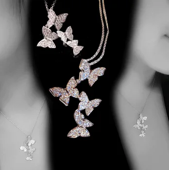 Drăguț Fluture Pandantiv Lanț de Aur de Argint Obsidian Piatră Colier Colier Moda coreeană Bijuterii Colier pentru femei