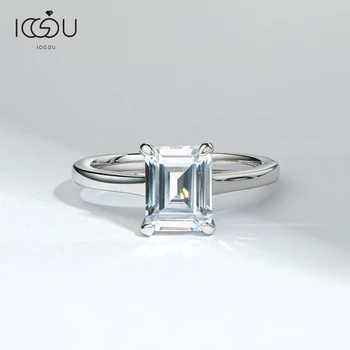 IOGOU Argint 925 2.5 Carate Smarald Tăiat Solitiare Inele pentru Femei Simulate de Logodna cu Diamant de Nunta Inel de Trupa de Bijuterii