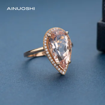 AINUOSHI de Epocă de Piatră prețioasă 18K Inel de Aur Rose Pear Cut 4.915 ct Morganite 0.142 ct Diamante Naturale Halo de Logodna Inel de Nunta