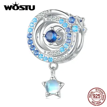 WOSTU Argint 925 Interstelar Șirag de mărgele cu Albastru Zincronilor & Piatra Stele pentru Femei Fit Bratara & Colier Bijuterii Fine G