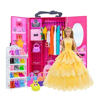 Destul de Printesa Dulap 30cm Păpuși Barbie 65pcs Haine si Accesorii din Garderoba Jucarii pentru Fete Cadou de Ziua de nastere pentru Copii