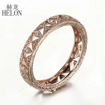 HELON Real 10K Aur Rose Deschide 0.1 ct Natural Veritabil de Logodna cu Diamant de Nunta Plin Eternitate Art Deco Antique Femei Bijuterii Inel