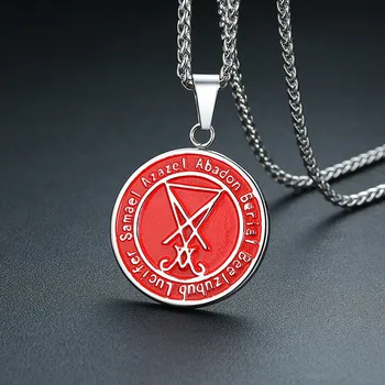 ZORCVENS Vantage Bărbați din Oțel Inoxidabil Colier Sigil Lucifer Satan Pandantiv Satanice Sistem Emblema Amuleta Farmec Semn Medalion