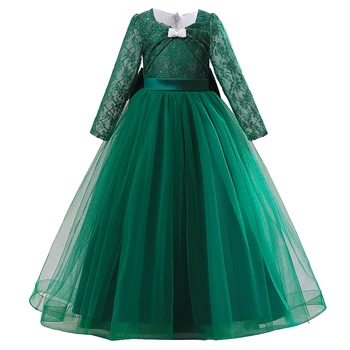 4-14Y Verde Rochie de Crăciun Pentru Fete Formale Rochii de Seara Copii Costum cu Maneci Lungi din Dantela de Mireasa Rochie de Petrecere Haine de Fata