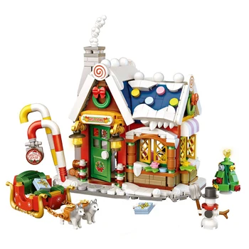 2021 Oraș Sat De Iarnă Moș Crăciun Pom De Crăciun Gingerbread House Model De Mini Blocuri Caramizi Jucarii Copii