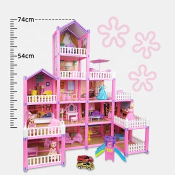 DIY Casa Jucării casă de Păpuși Printesa Vila Mare Colocare Acasă Mobilier Puzzle Kit Set de Familie Pentru Copii Copii, Fete, Cadou