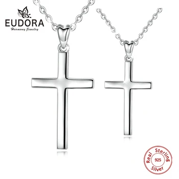 EUDORA Argint 925 Solid Cruce Colier de Mici SAU Mari dimensiuni Pandantiv Cruce Minimalist Mici Coliere Delicate Bijuterii CYD432
