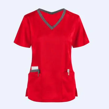 Femeile Buzunar Nursing Uniformă Doamnelor Short Sleeve V-neck Lucrătorii de Îngrijire Asistenta medicală care Lucrează Medicale Scrub Uniforme Bluza Topuri Uniformă